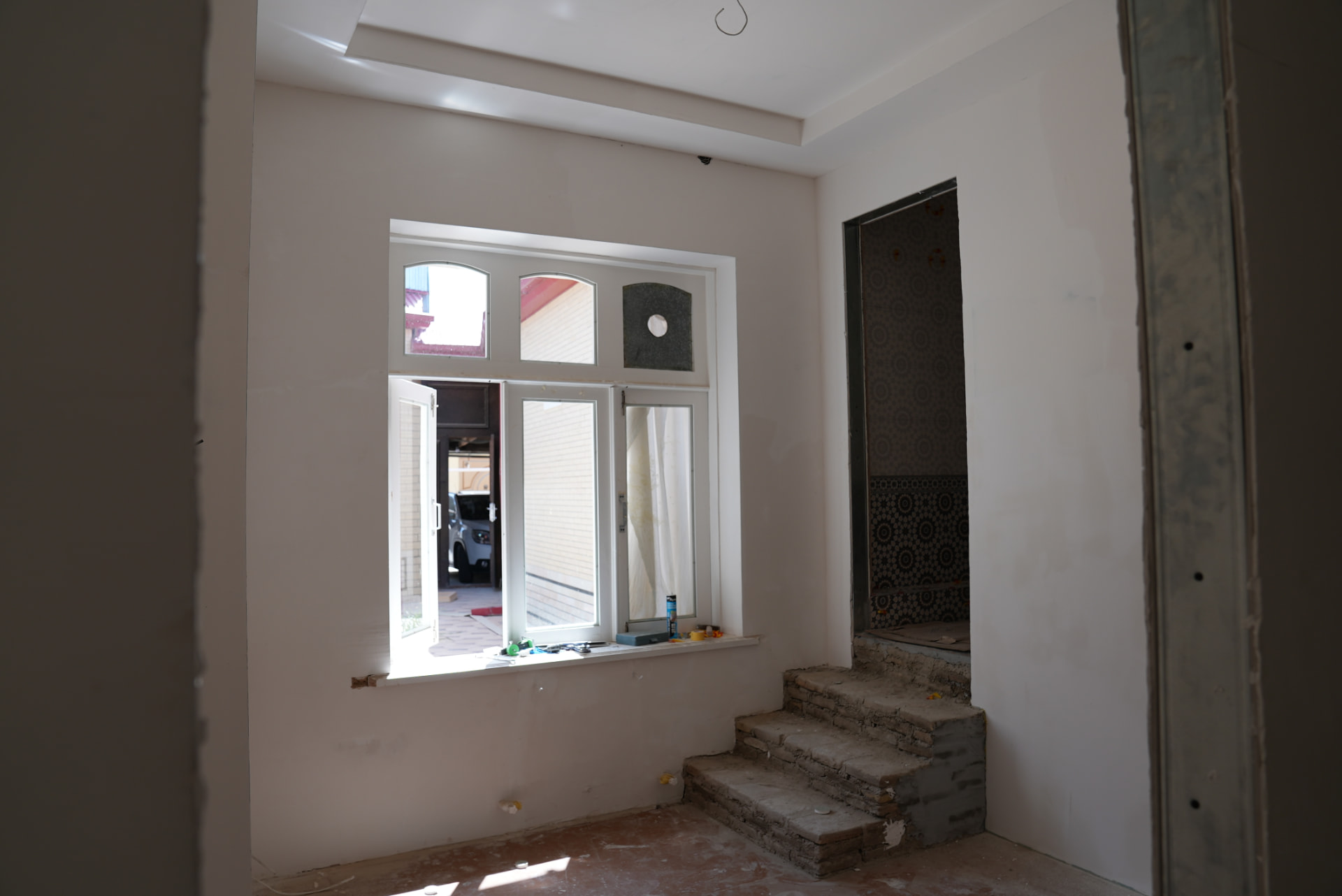 The window and stair area during finishing
