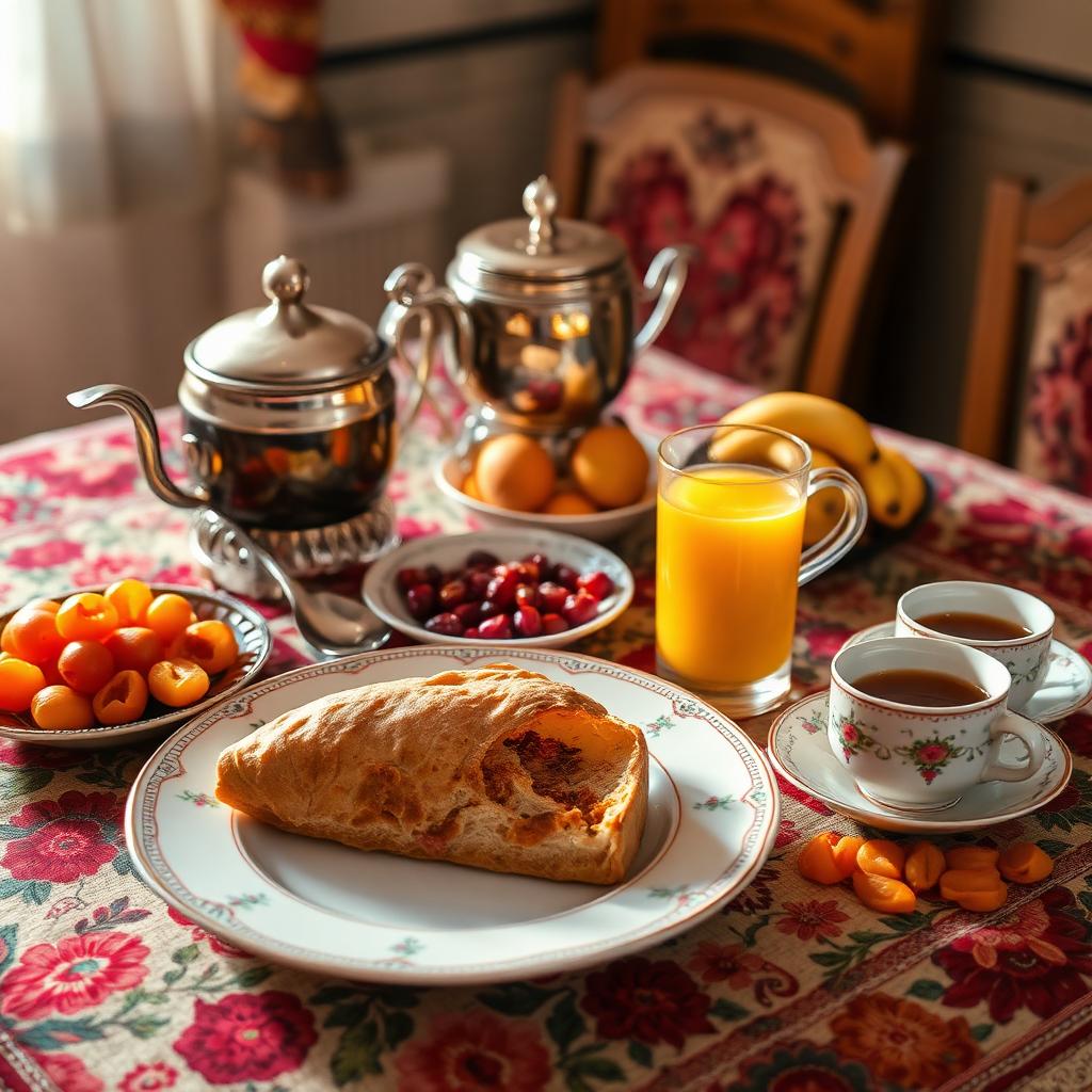 Uzbek breakfast spread